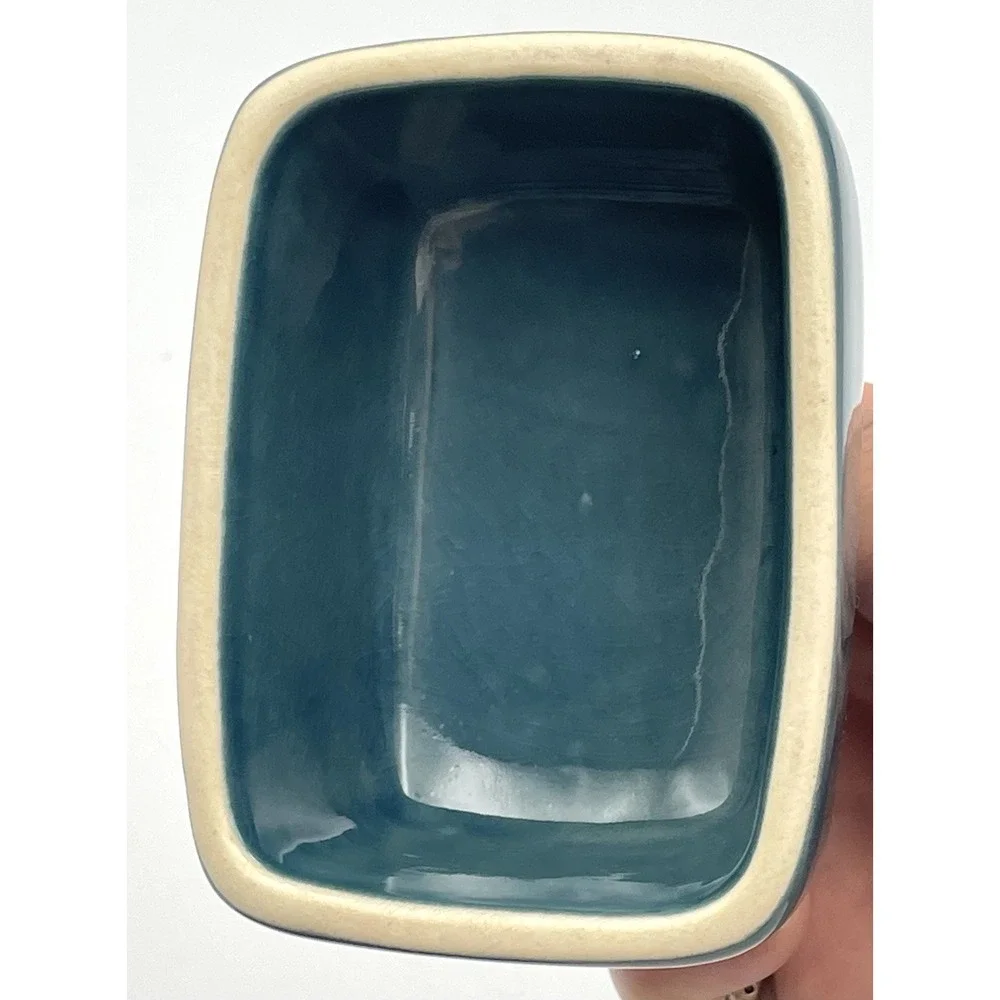 Threshold Mini Teal Blue Stoneware Covered Butter Dish Gray Tray Lid 4